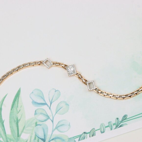 "Elegant Rose Gold+Silver Geometric Stone Bracelet, XPBL0846 - Picture 3 of 13